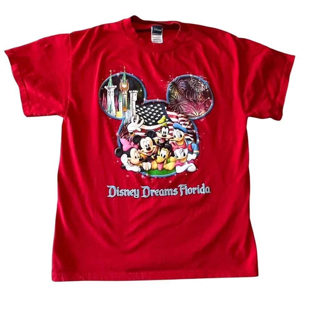 Vintage Y2K Disney Dreams Florida Mickey Mouse Friends Red T-Shirt Mens Size M